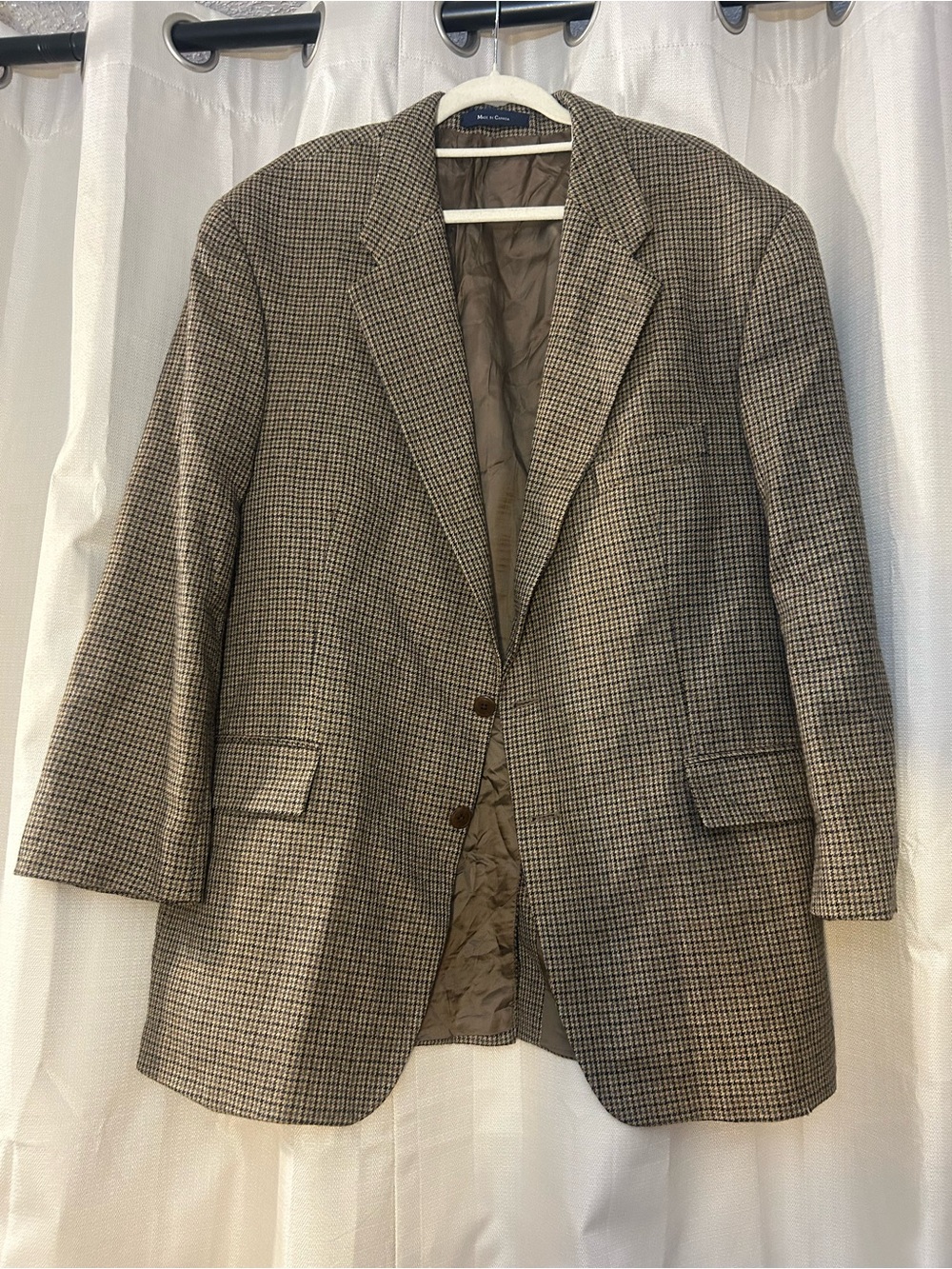 Vtg Chaps Ralph Lauren Houndstooth Wool Blazer Sport Coat Brown Plaid Academia